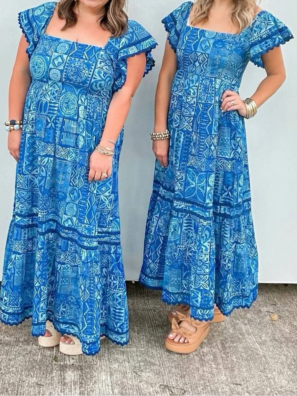 Olivia James Brooke Dress Native Dusk Blue Coastal Luxury Ruffle.         Sk6